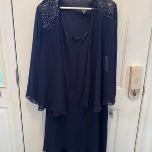 SLNY Navy Maxi Dress with Embellished Shoulders